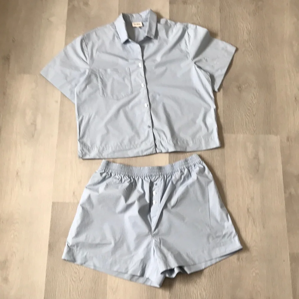 DARLING MATCHING SHORT SET BLUE POPLIN CAMP SHIRT M/L